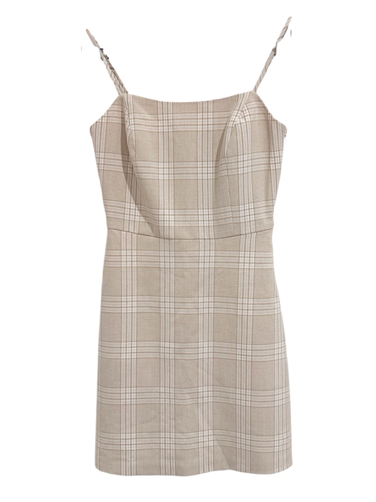 Euc Wilfred Isabelle Beige Plaid Spaghetti Strap Mini Dress With Pockets